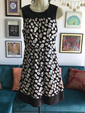 Anthropologie Leifnotes size 4 Notched Dots Corduroy Dress Black & Cream